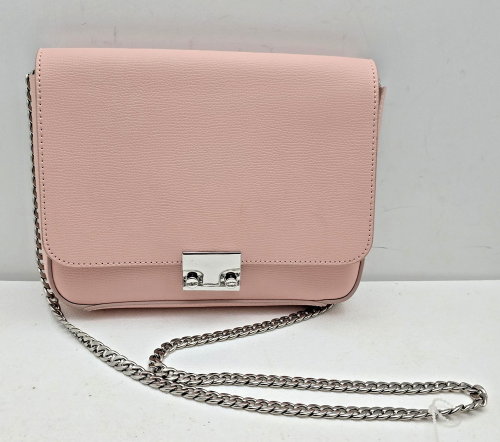 Loeffler Randall Leather Crossbody Clutch Salmon Pink Chain Strap Envelope Bag